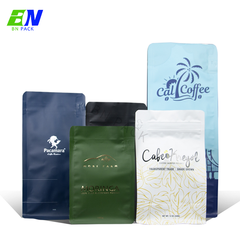 Beg Kopi Bio Pla Biodegradasi Dengan Injap Dan Zip Beg Pembungkusan Kopi Kertas Tersuai Beg Kacang Kopi Bawah Rata 