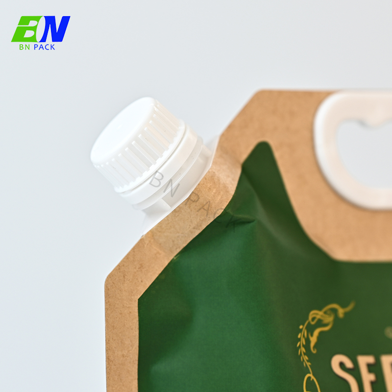 Kantung Muncung Kertas Kraft 1L 2L 3L Tersuai Dengan Pemegang Untuk Pembungkusan Cecair