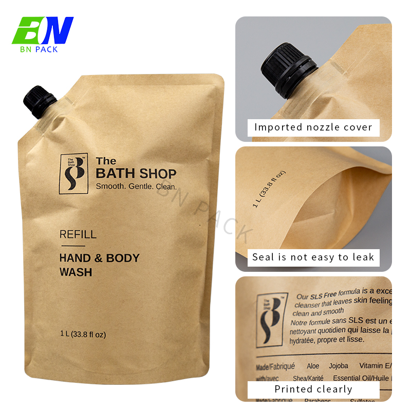 Beg Kantung Muncung Kertas Kraft Saiz Dan Reka Bentuk Tersuai Untuk Pembungkusan Cecair Jus
