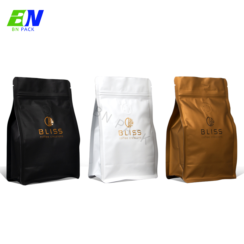 Beg Kopi Bio Pla Biodegradasi Dengan Injap Dan Zip Beg Pembungkusan Kopi Kertas Tersuai Beg Kacang Kopi Bawah Rata 