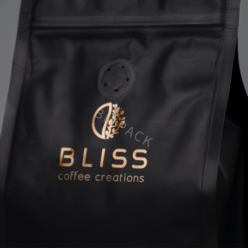 Beg Kopi Bio Pla Biodegradasi Dengan Injap Dan Zip Beg Pembungkusan Kopi Kertas Tersuai Beg Kacang Kopi Bawah Rata 